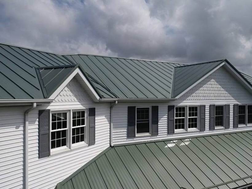 Steel Master Roofing install: Goshen, Standing Seam, Aged Copper