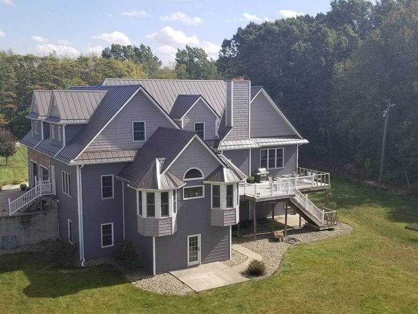 Steel Master Roofing install: Niles, Exposed Fastener, Burnished Slate