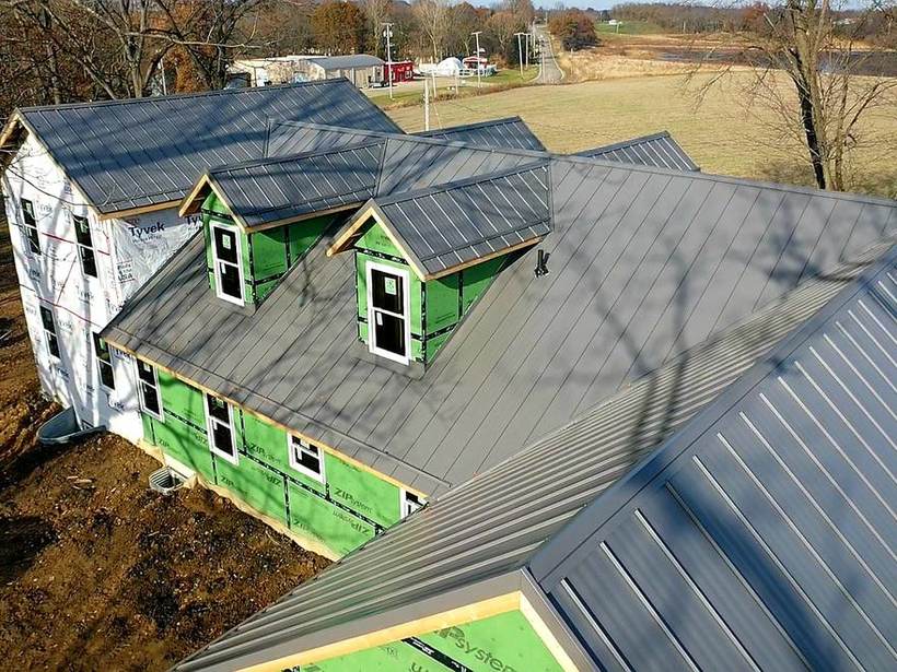Steel Master Roofing install: Goshen, Standing Seam, Charcoal