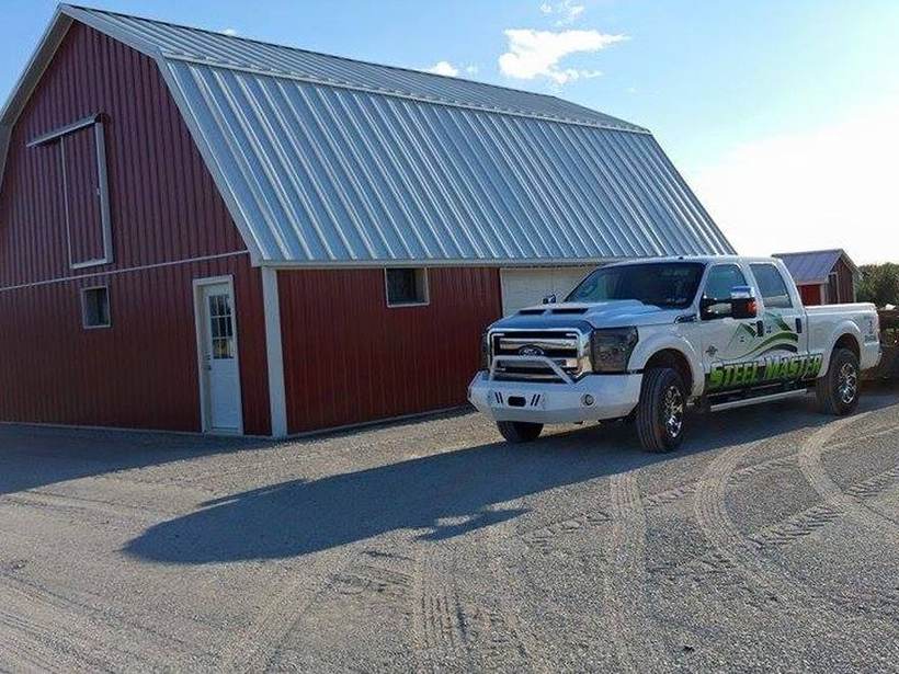 Steel Master Roofing install: Kendallville, Exposed Fastener, Rustic Red
