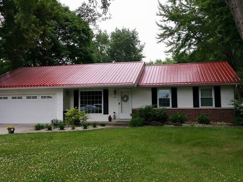 Steel Master Roofing install: Goshen, Exposed Fastener, Rustic Red